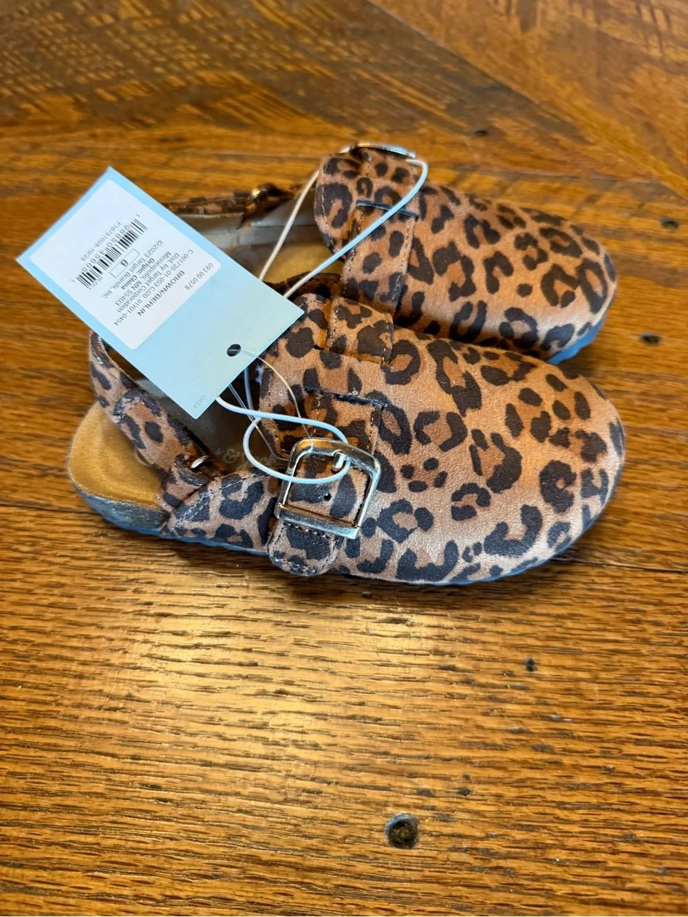 Cat & Jack Girls' Leopard Print Mary Jane Shoes - Brown & Black Sz 8- adjustable